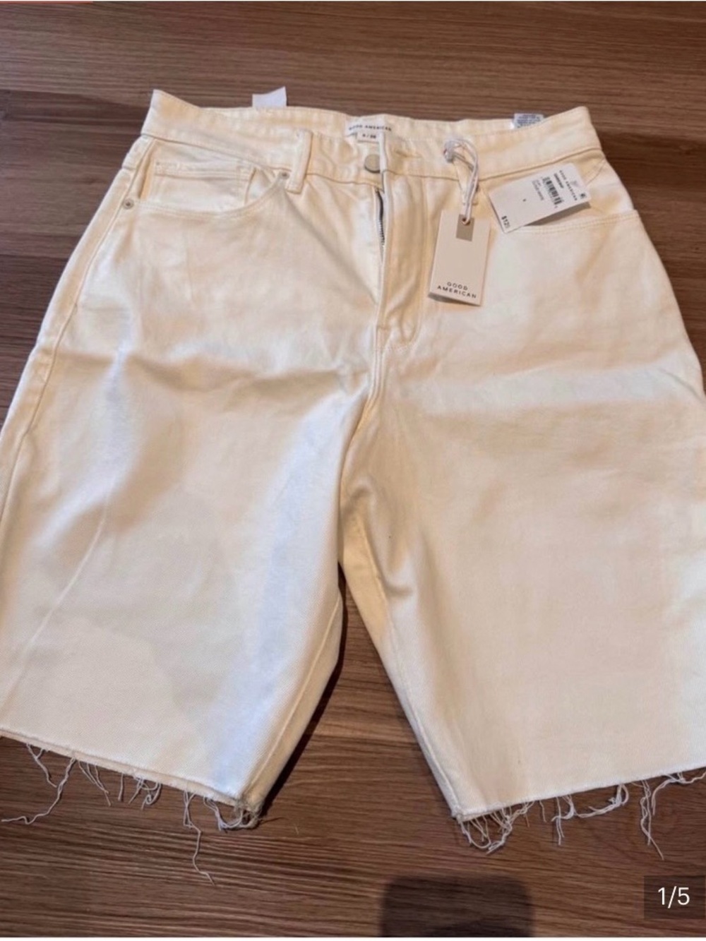 Good American Cream White Denim Bermuda Shorts